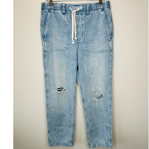 Gap Easy Jean Light Indigo Destructed Cinch Waist Cream Tie M - Picture 2 of 16
